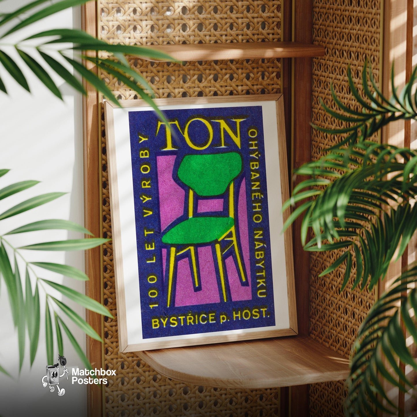 Yellow Green Chair - vintage matchbox label print - office wall
