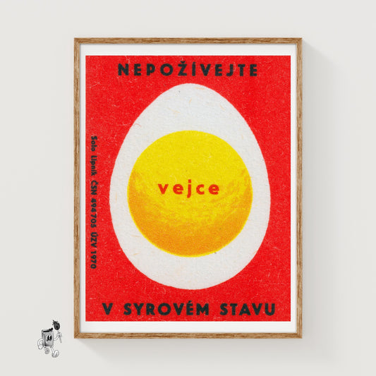 Halved Boiled Egg - vintage matchbox label print