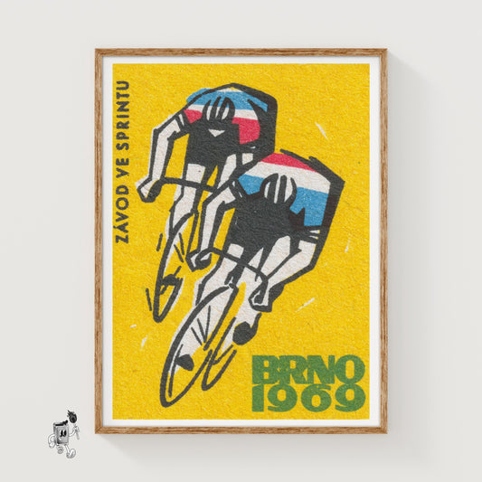 Track Cycling - vintage matchbox label print