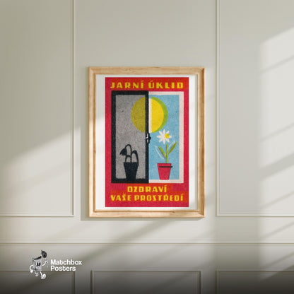 Spring Clean Your House - vintage matchbox label print - bedroom mockup
