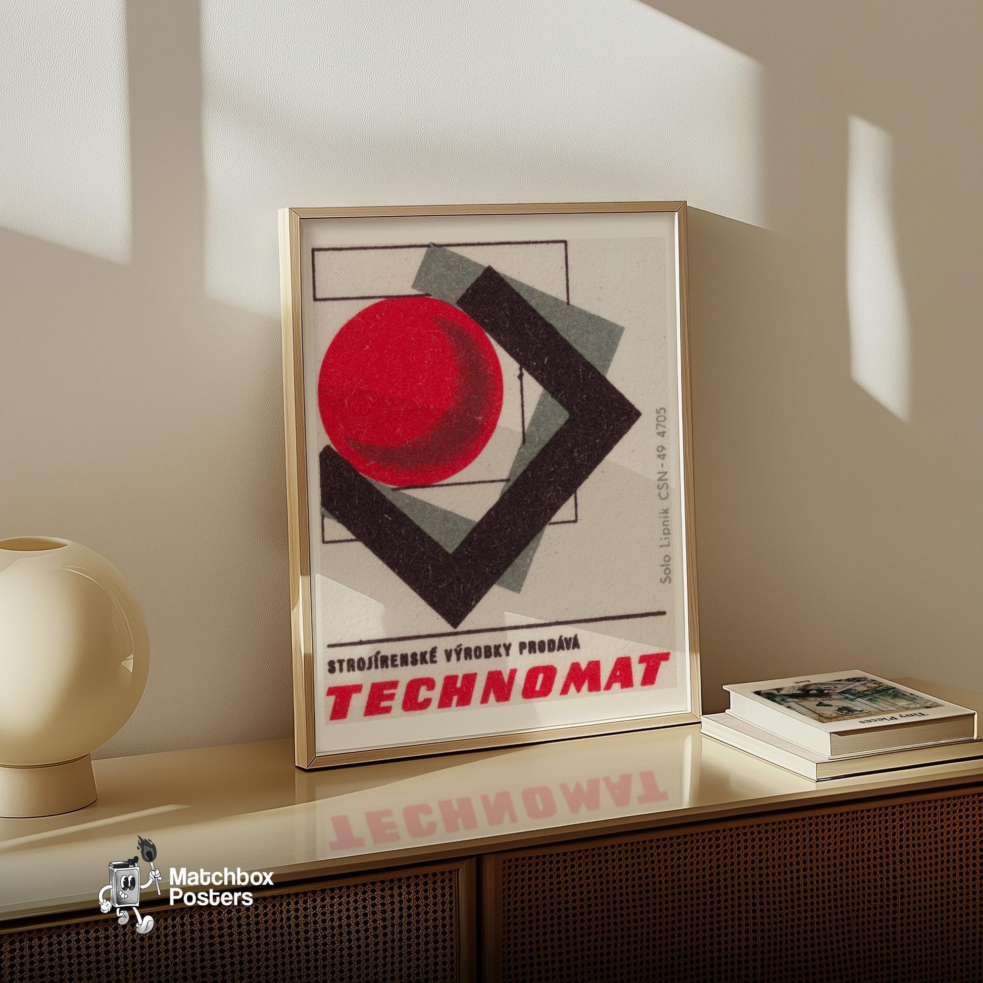 Geometric - vintage matchbox label print - size comparison