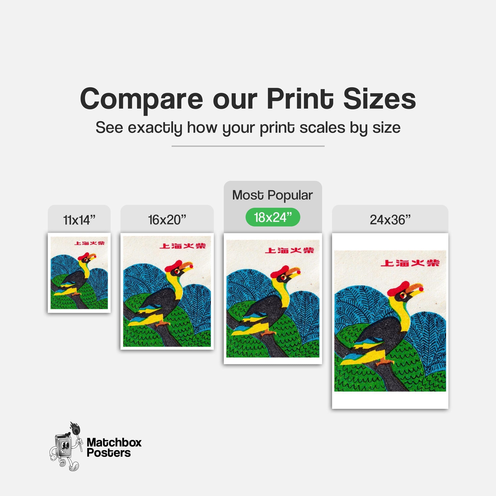 Toucan - vintage matchbox label print - gallery wall preview
