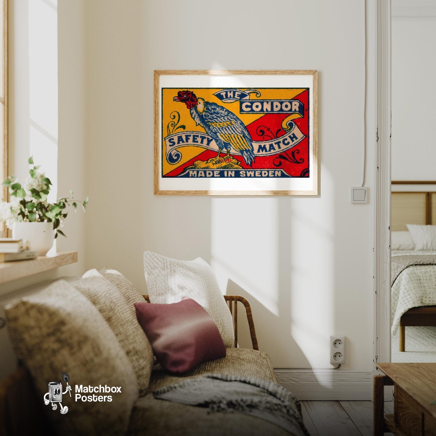 Condor - vintage matchbox label print - living room mockup