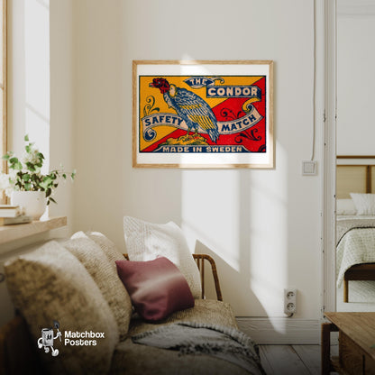 Condor - vintage matchbox label print - living room mockup