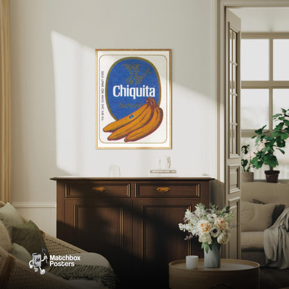 Banana Bunch - vintage matchbox label print - living room mockup