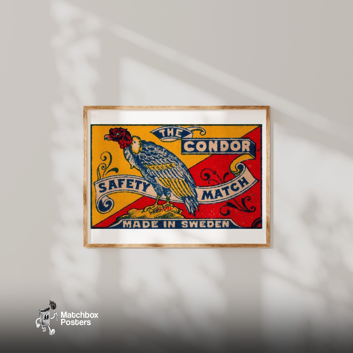 Condor - vintage matchbox label print - bedroom mockup