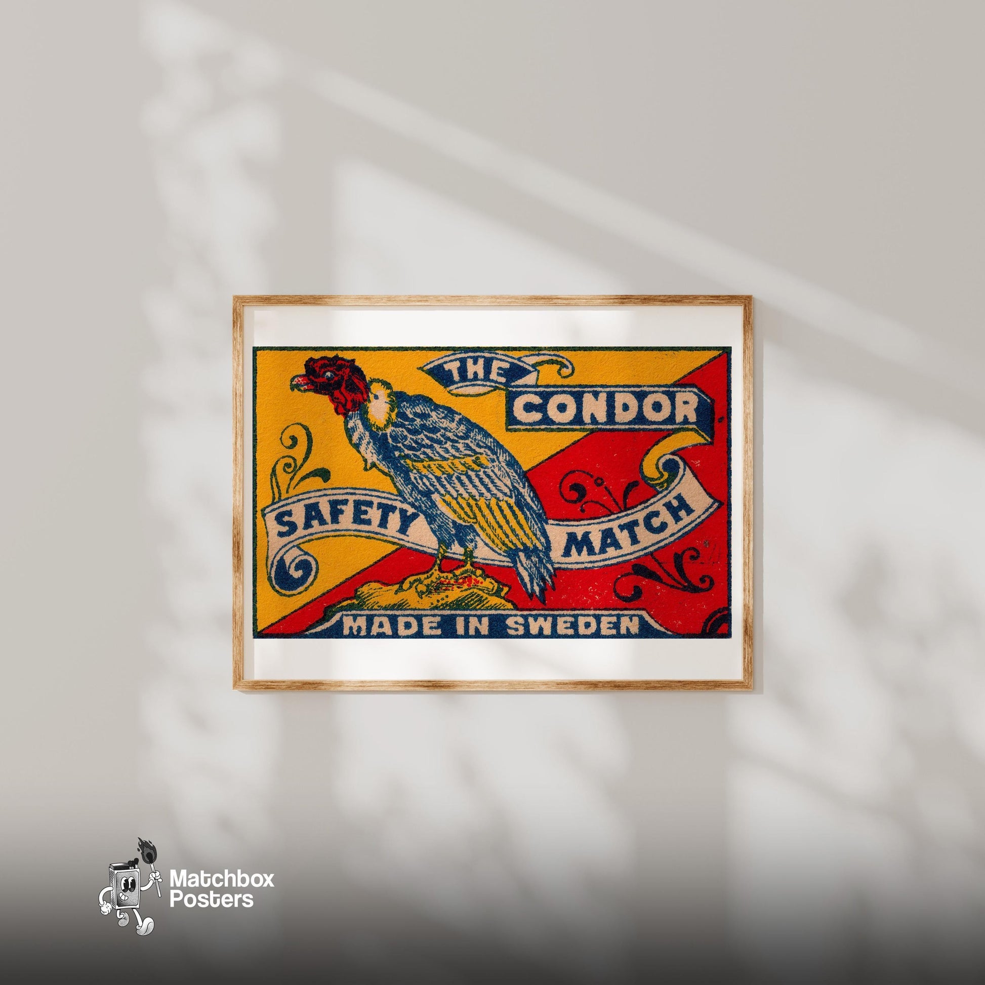 Condor - vintage matchbox label print - bedroom mockup