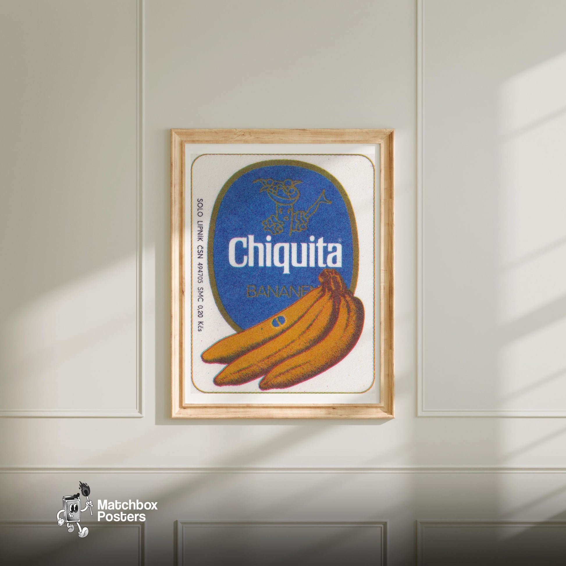 Banana Bunch - vintage matchbox label print - bedroom mockup