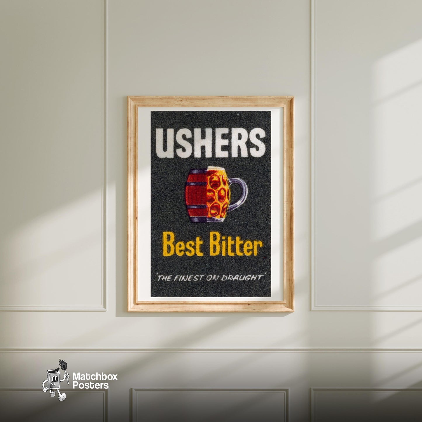 Beer Keg - vintage matchbox label print - bedroom mockup