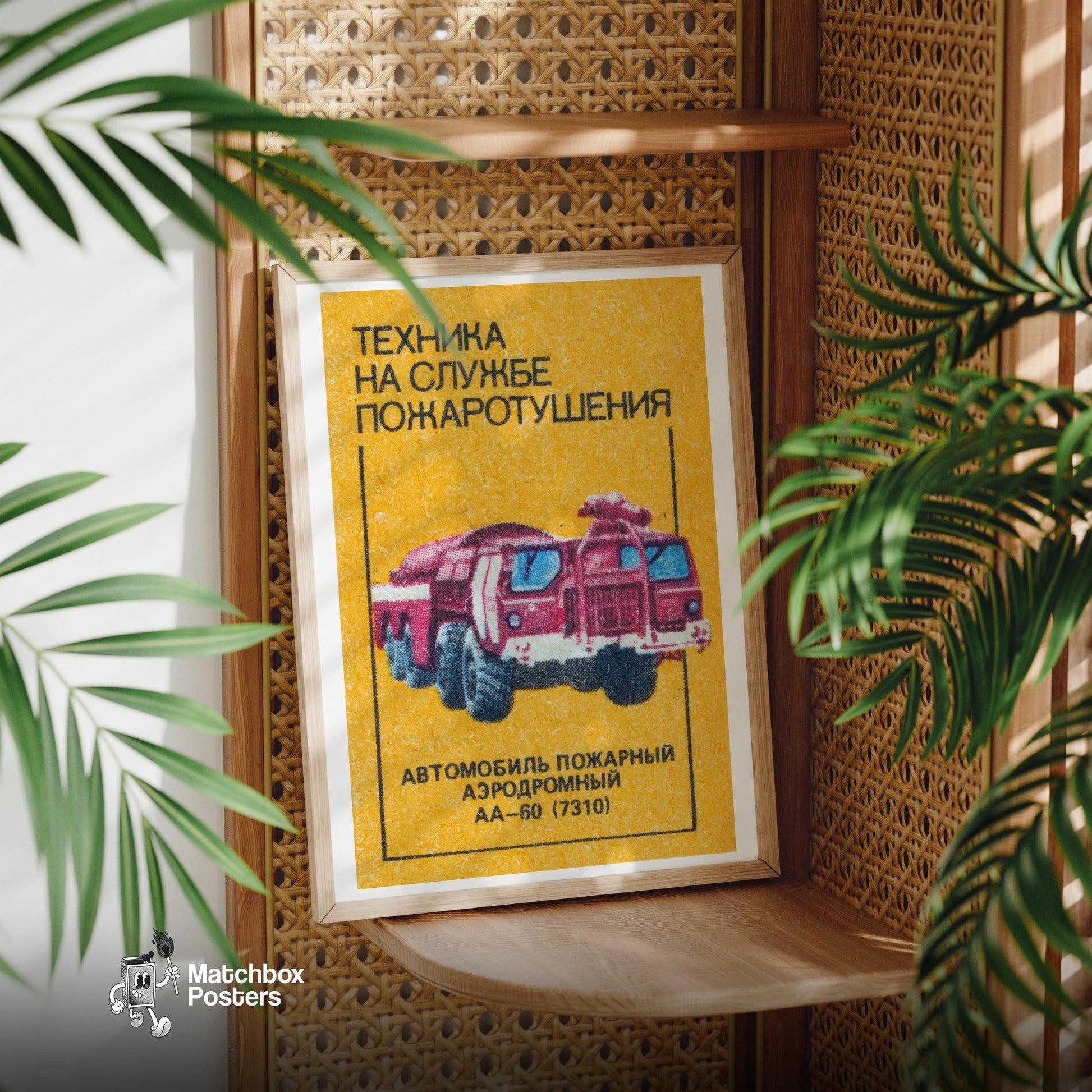 Fire Truck - vintage matchbox label print - office wall