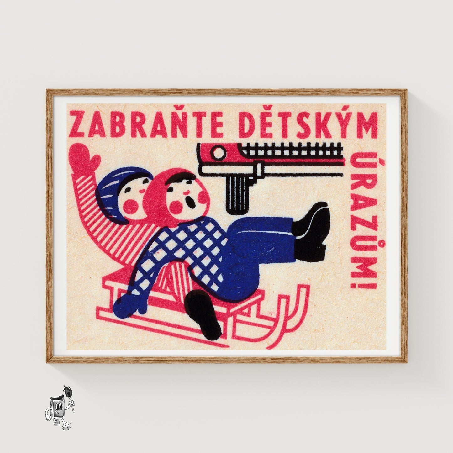 Children Sledding - vintage matchbox label print