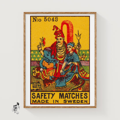 Hindu Deities - vintage matchbox label print