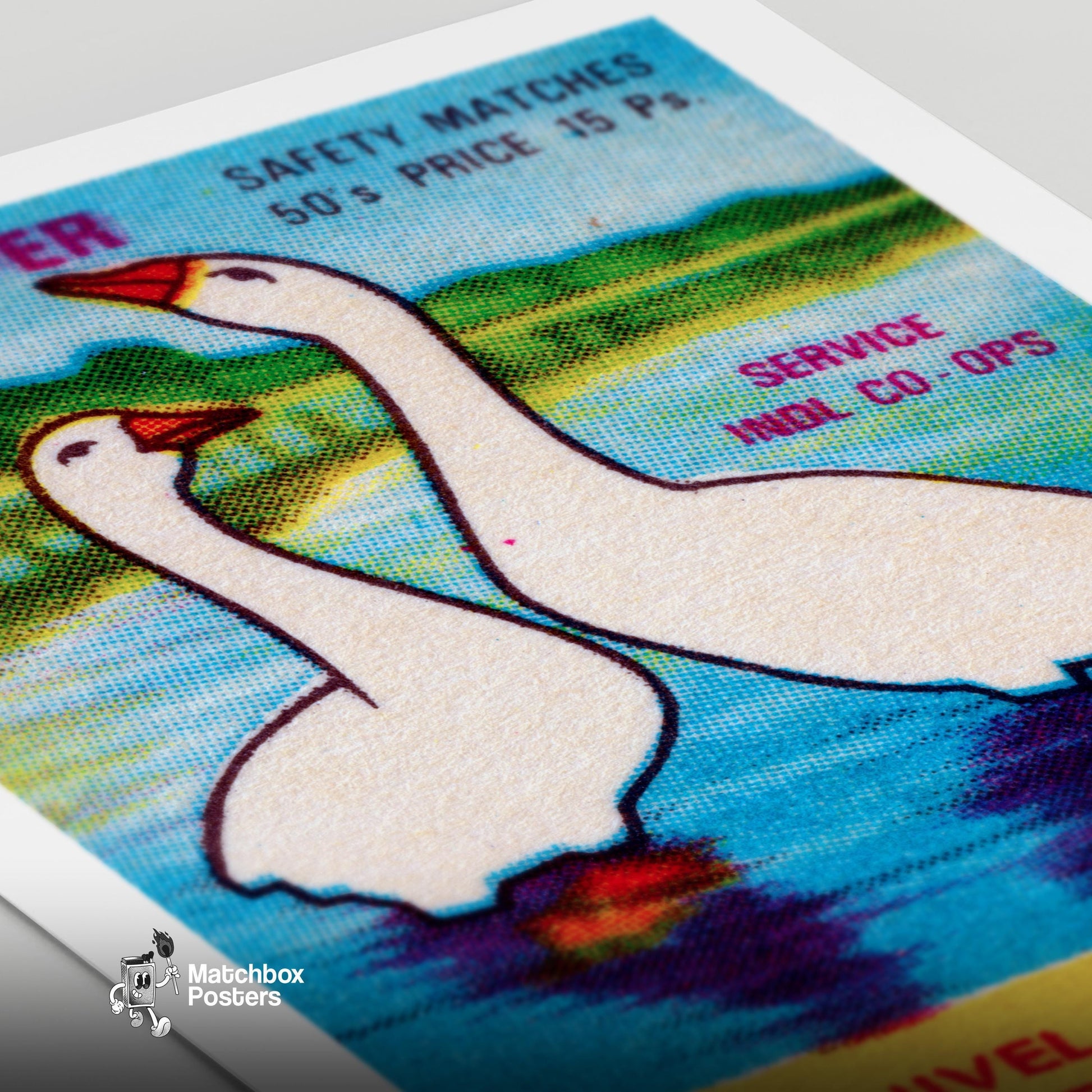 Two Swans - vintage matchbox label print - close-up detail