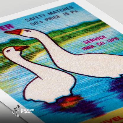 Two Swans - vintage matchbox label print - close-up detail