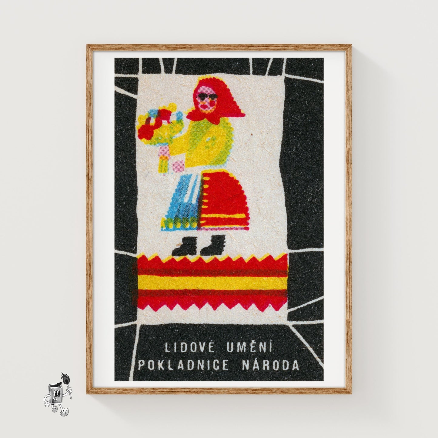 Folk Woman with Flowers - vintage matchbox label print