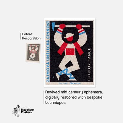 Stylized Folk Dancer - vintage matchbox label print - framed wall art preview