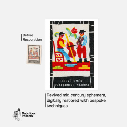 Folk Musicians - vintage matchbox label print - framed wall art preview