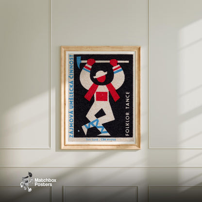 Stylized Folk Dancer - vintage matchbox label print - bedroom mockup