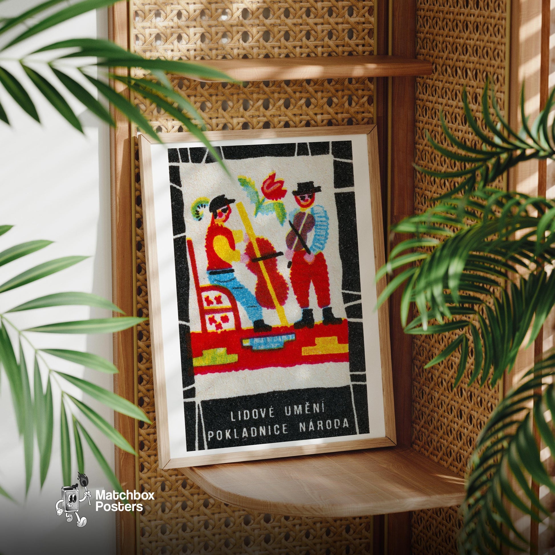 Folk Musicians - vintage matchbox label print - office wall