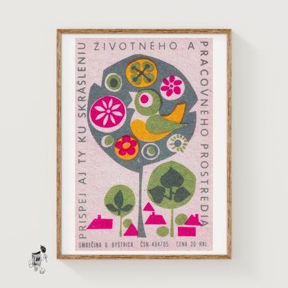Bird in Tree - vintage matchbox label print