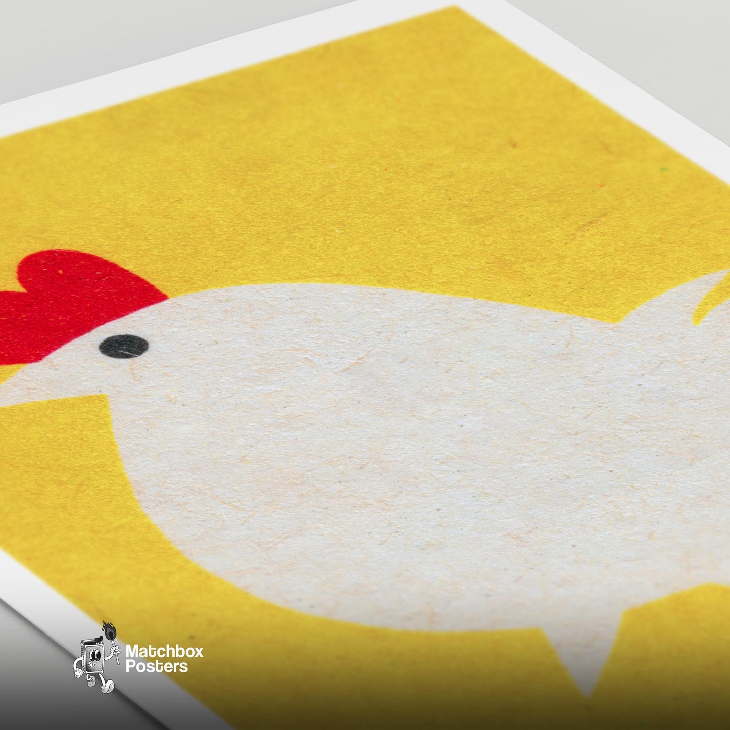 Stylized White Chicken - vintage matchbox label print - close-up detail