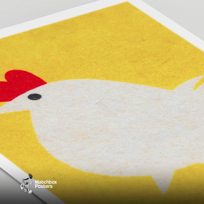 Stylized White Chicken - vintage matchbox label print - close-up detail
