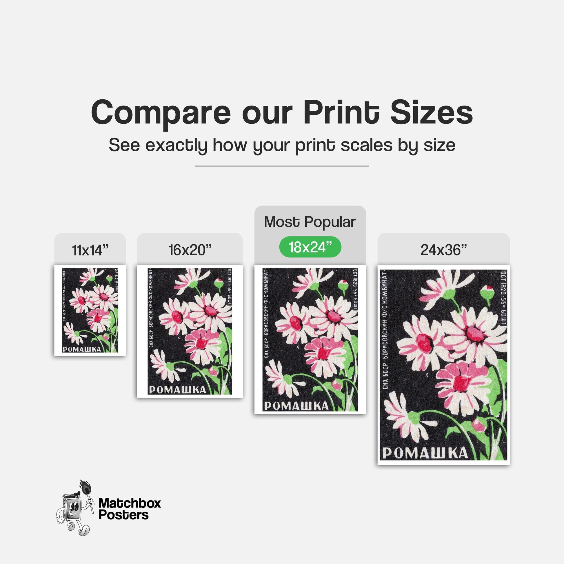 Pink Chamomile Flowers - vintage matchbox label print - gallery wall preview