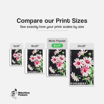 Pink Chamomile Flowers - vintage matchbox label print - gallery wall preview