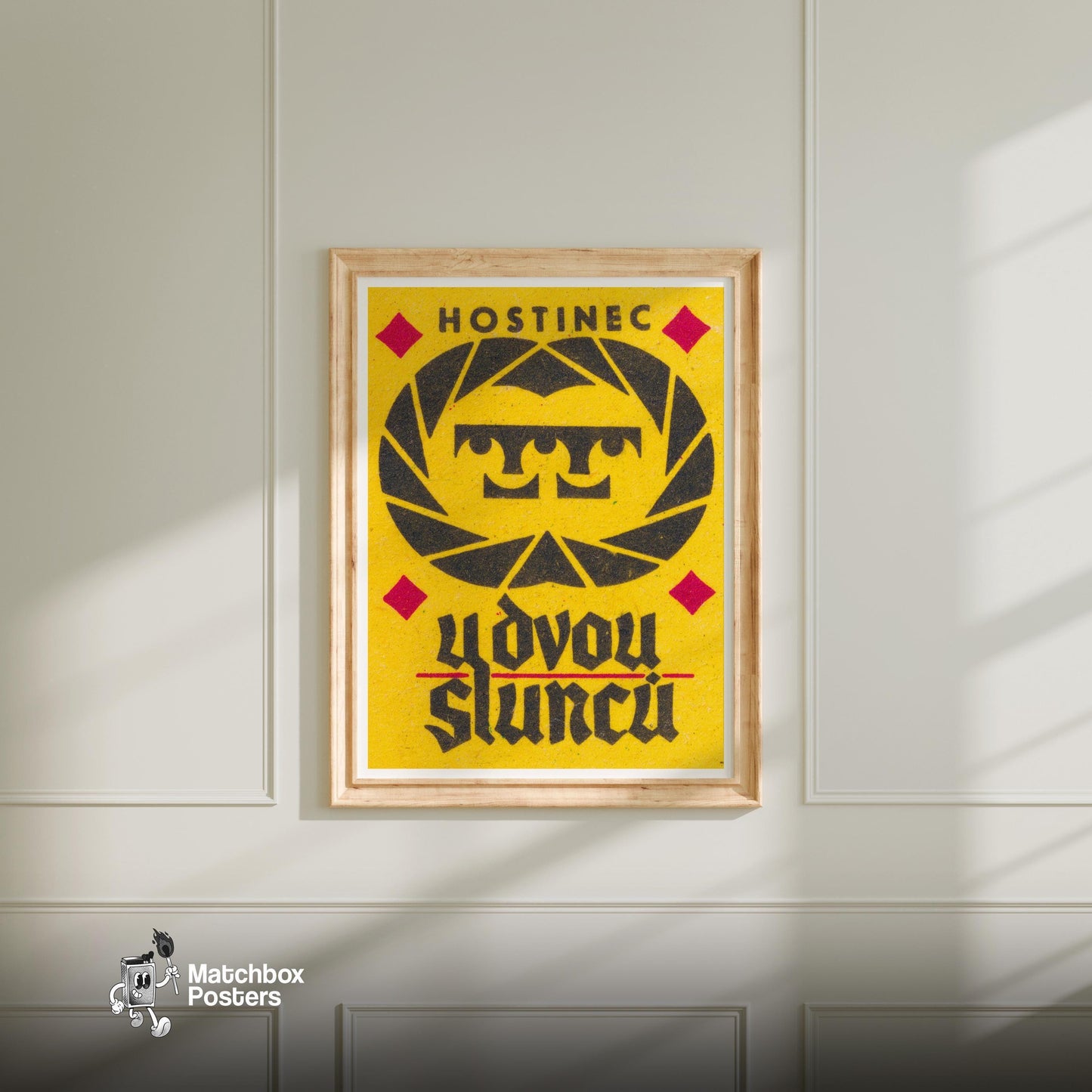 Geometric Design - vintage matchbox label print - bedroom mockup