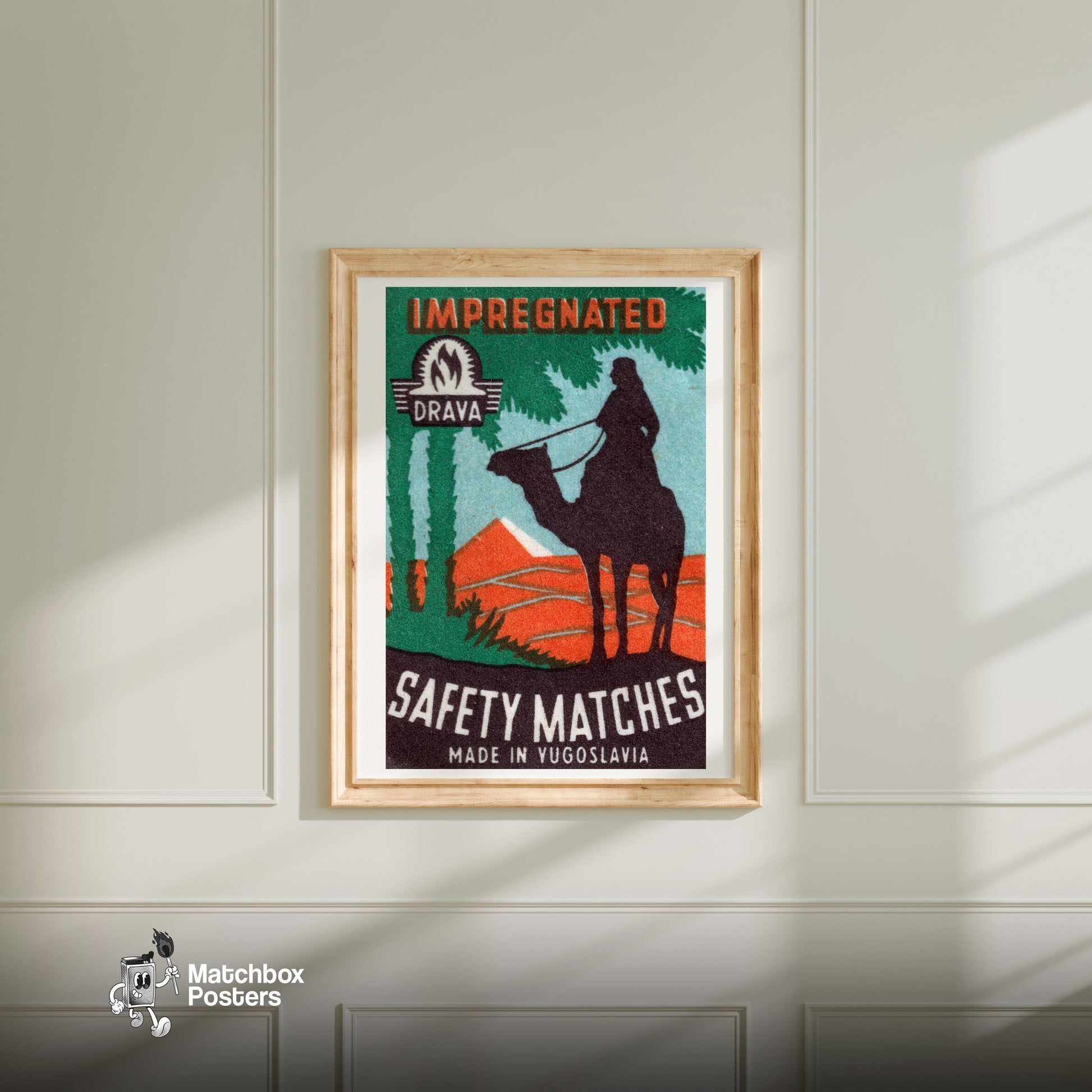 Camel Rider - vintage matchbox label print - bedroom mockup