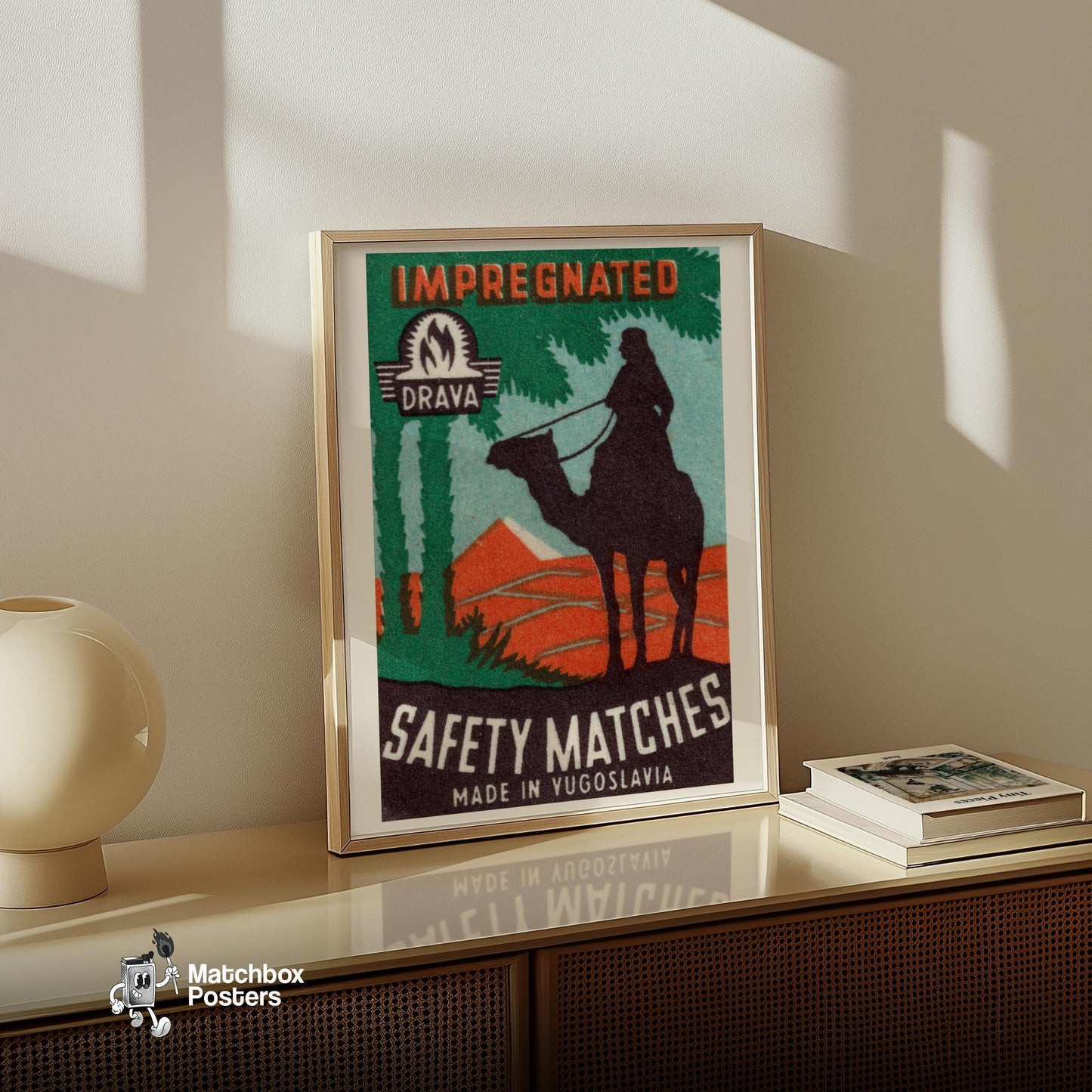 Camel Rider - vintage matchbox label print - size comparison