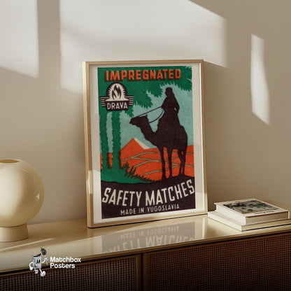 Camel Rider - vintage matchbox label print - size comparison