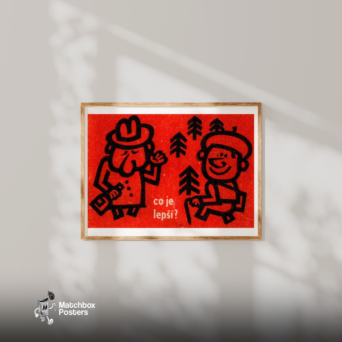 Two Figures - vintage matchbox label print - bedroom mockup