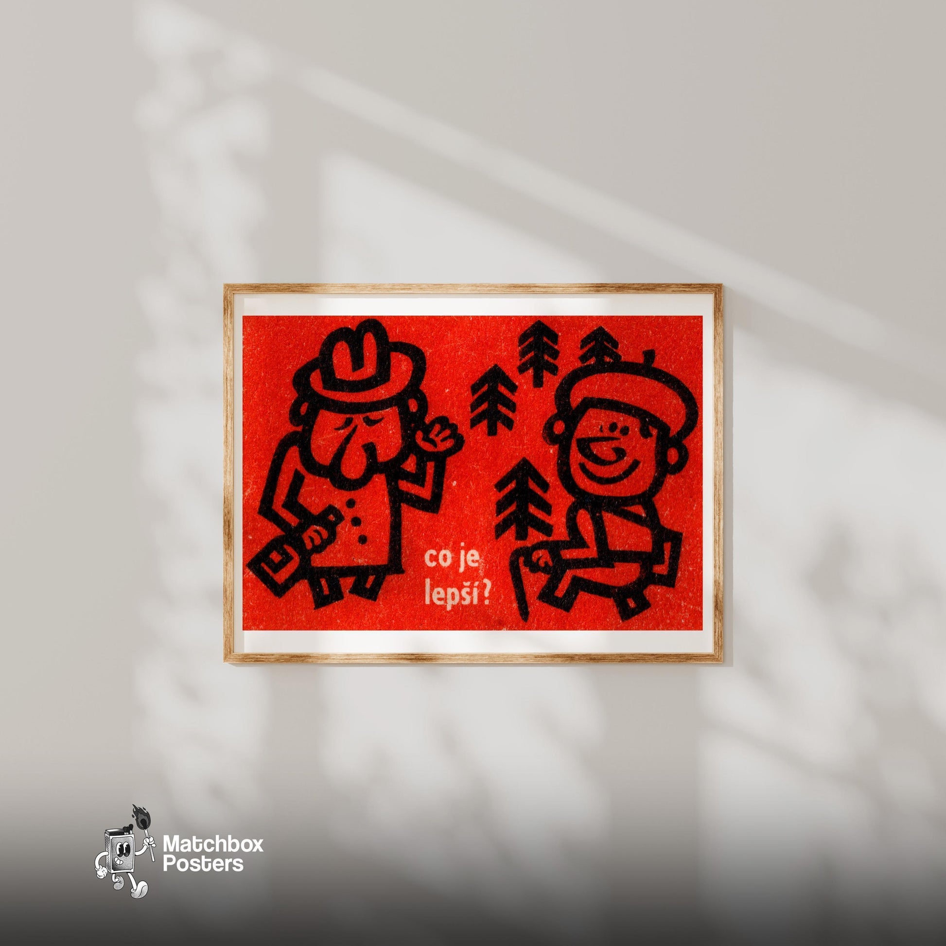Two Figures - vintage matchbox label print - bedroom mockup