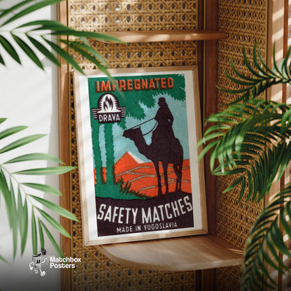 Camel Rider - vintage matchbox label print - office wall