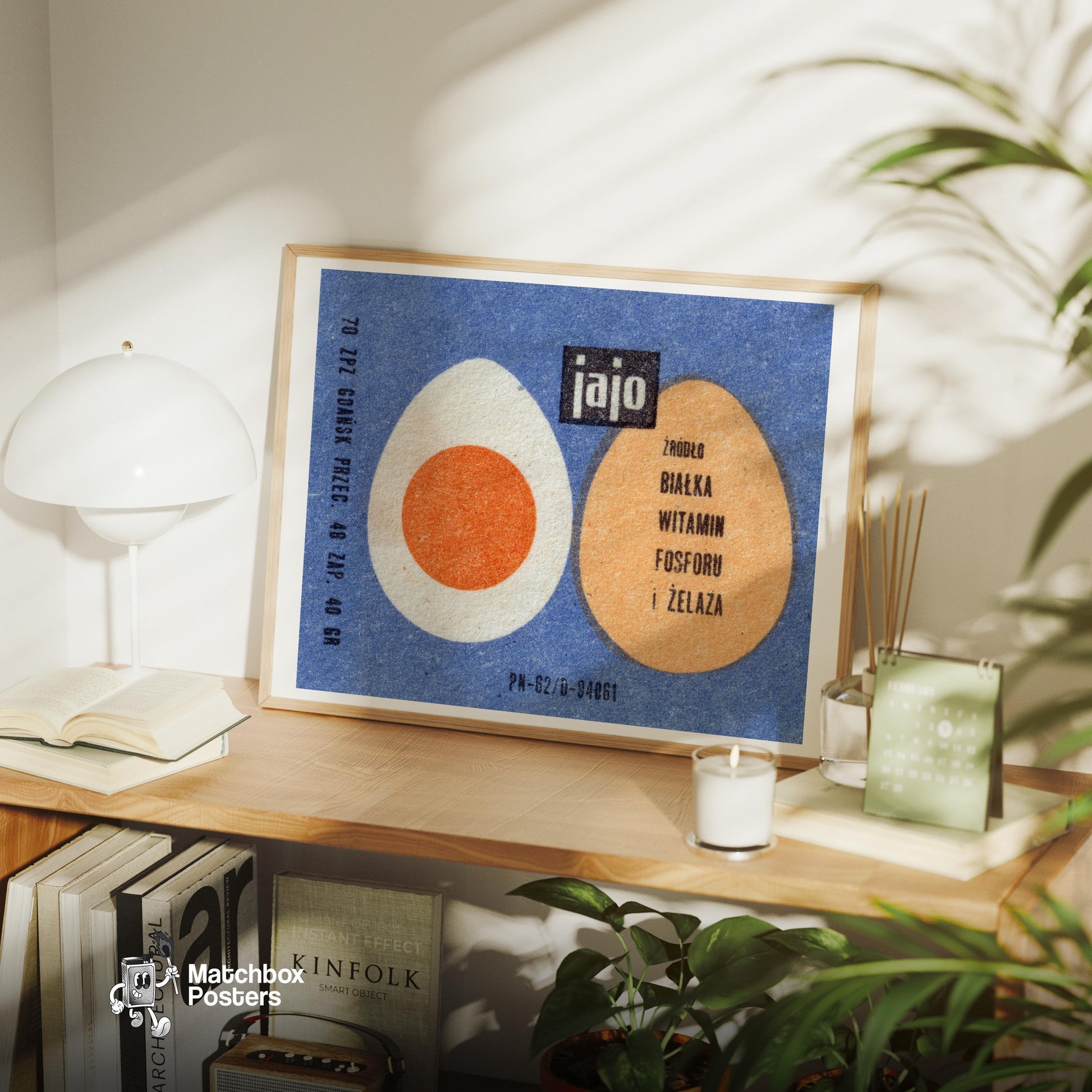 Illustration Of Two Eggs, One Whole - vintage matchbox label print - office wall