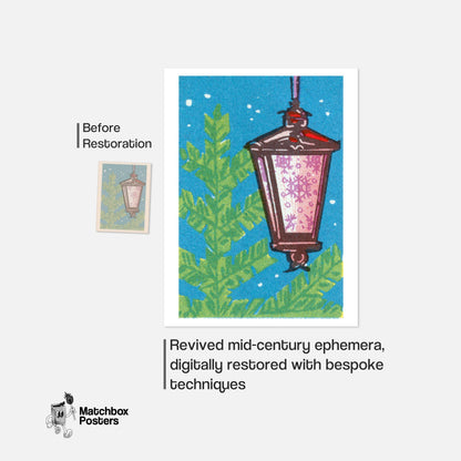 Christmas Lantern - vintage matchbox label print - close-up detail