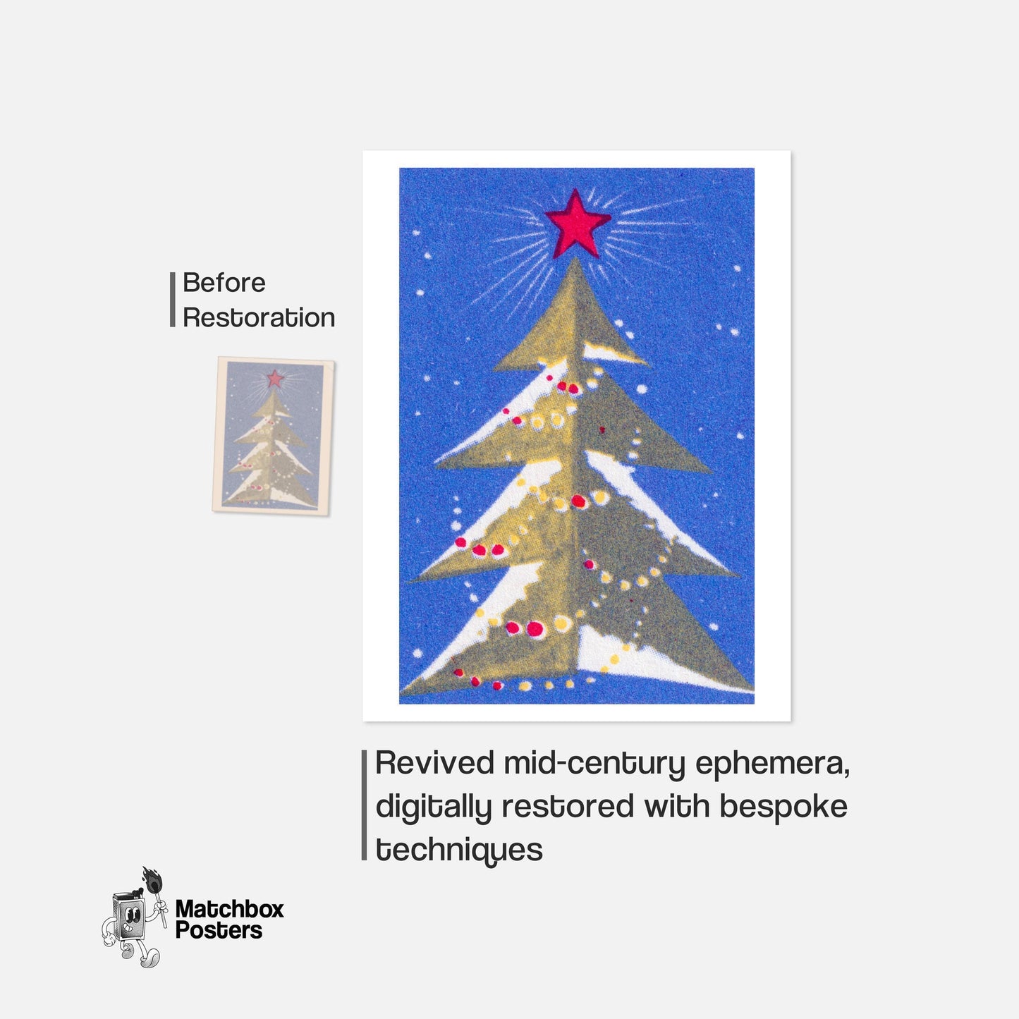 Stylized Christmas Tree - vintage matchbox label print - framed wall art preview