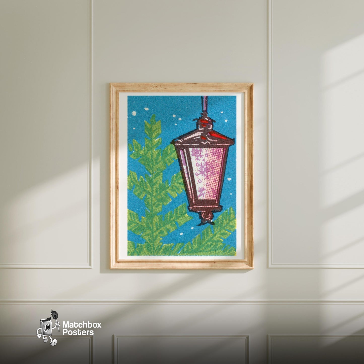 Christmas Lantern - vintage matchbox label print - living room mockup