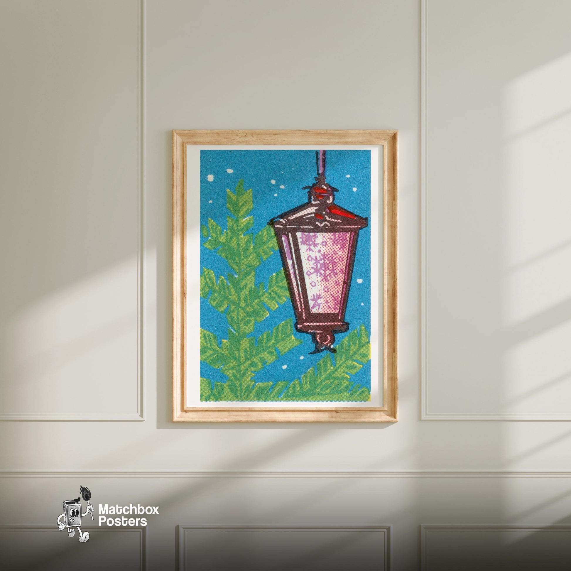 Christmas Lantern - vintage matchbox label print - living room mockup