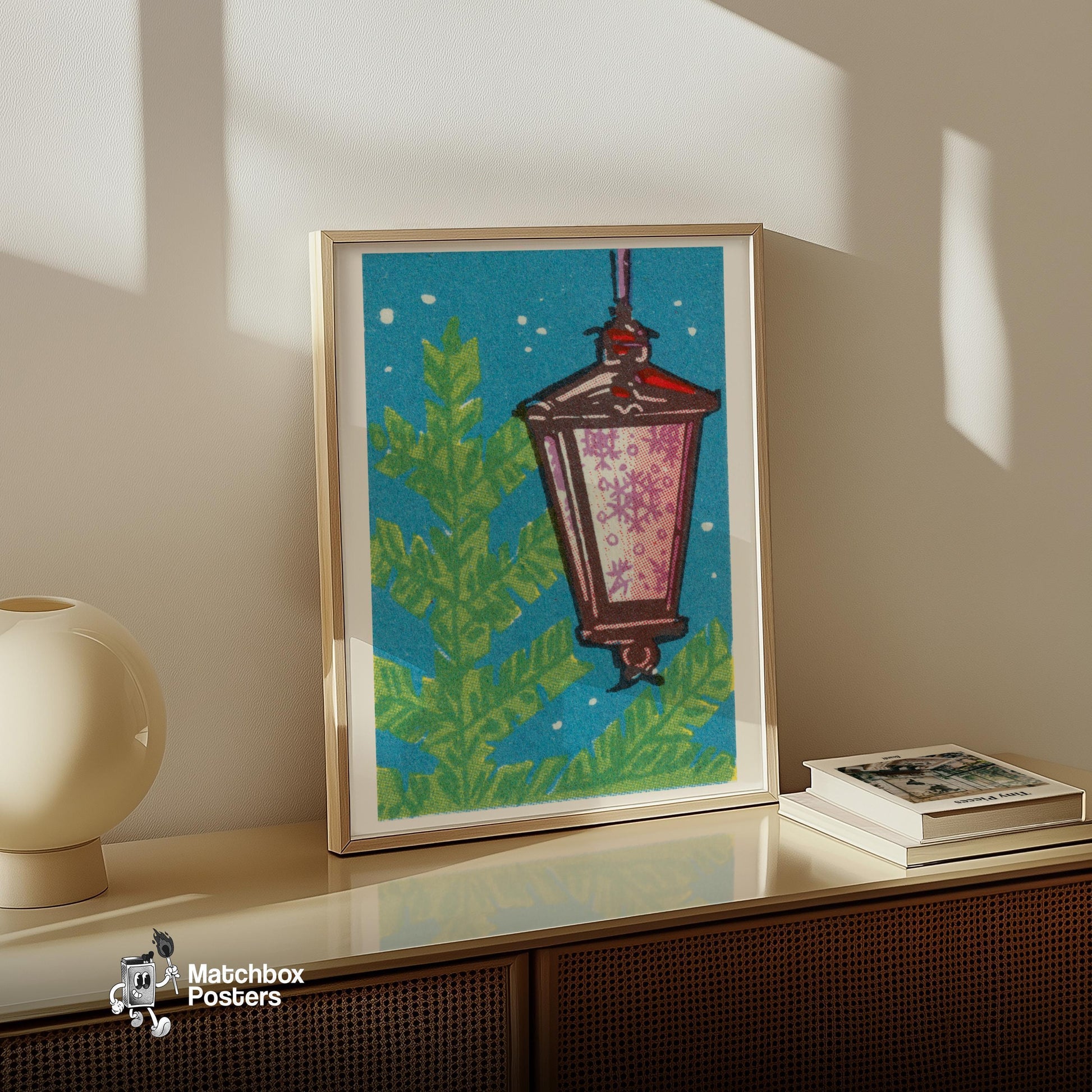 Christmas Lantern - vintage matchbox label print - bedroom mockup