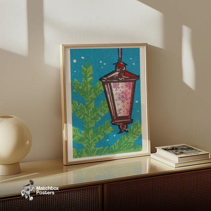 Christmas Lantern - vintage matchbox label print - bedroom mockup
