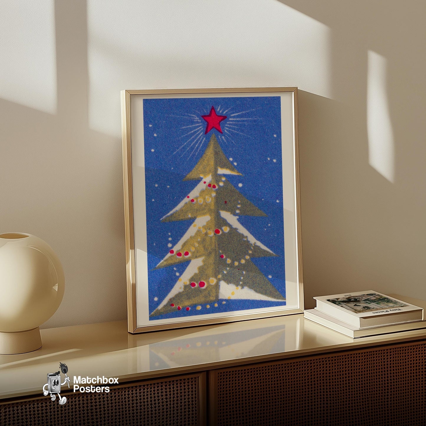 Stylized Christmas Tree - vintage matchbox label print - size comparison