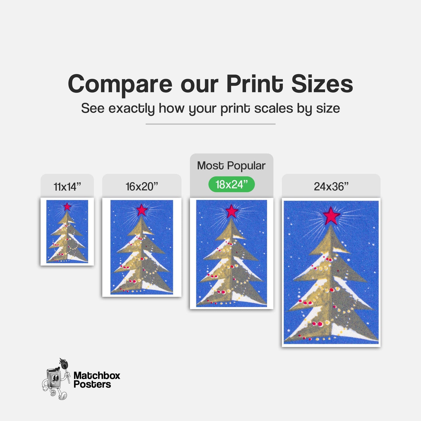 Stylized Christmas Tree - vintage matchbox label print - gallery wall preview