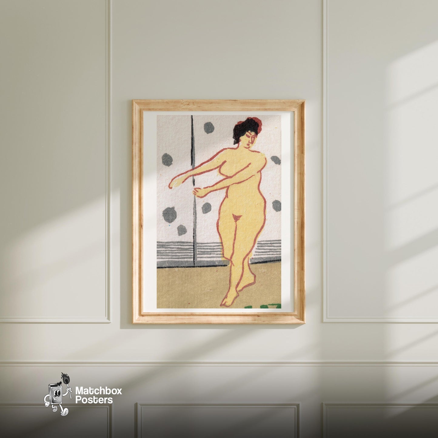 Dancing Woman - vintage matchbox label print - bedroom mockup