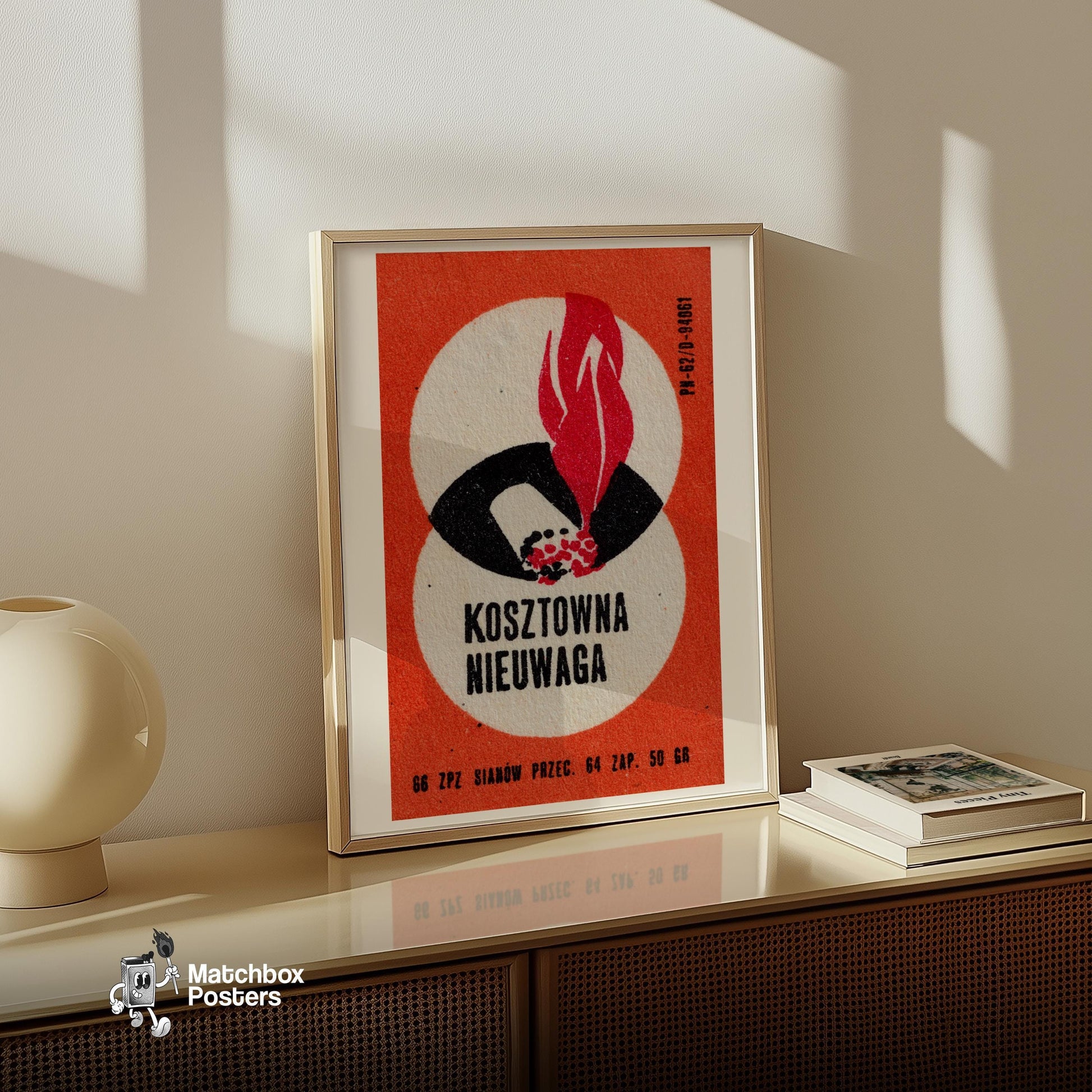 Red Flame and Matchstick - vintage matchbox label print - size comparison