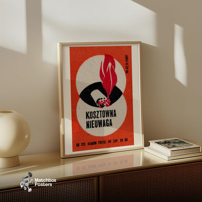 Red Flame and Matchstick - vintage matchbox label print - size comparison