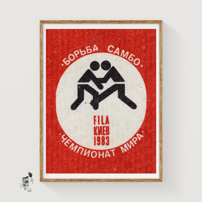 Wrestling - vintage matchbox label print