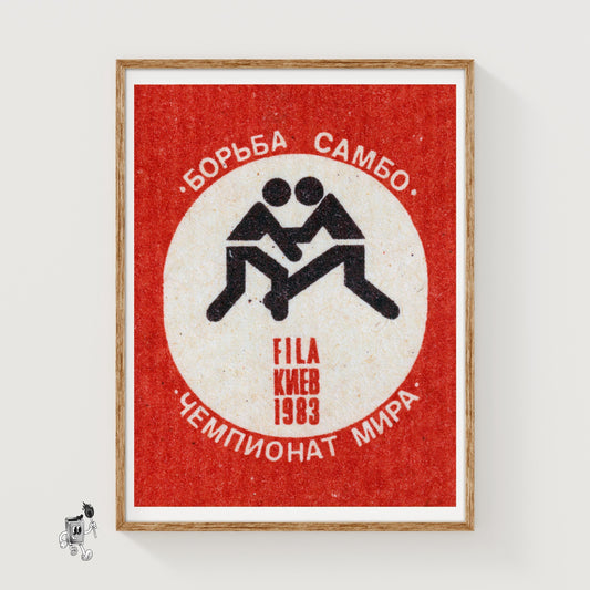 Wrestling - vintage matchbox label print