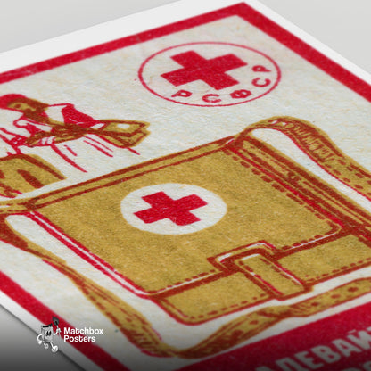 First Aid Skills - vintage matchbox label print - close-up detail